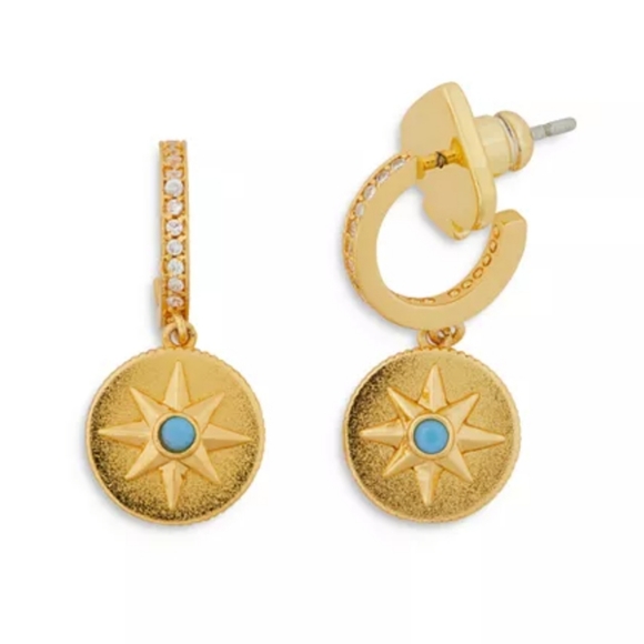 Kate Spade♠️ Gold💛 Star ⭐Medallion Huggie Hoop Earrings - Picture 16 of 16